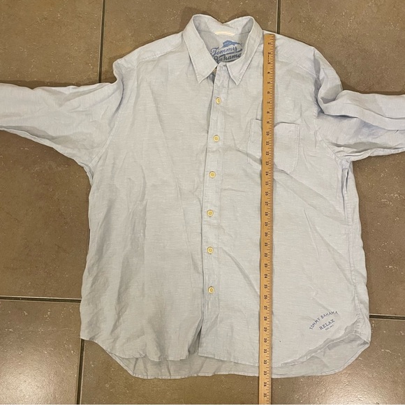 TOMMY BAHAMA Mens XXL 100% Linen Long Sleeve Button Camp Shirt Light Blue - Picture 7 of 7